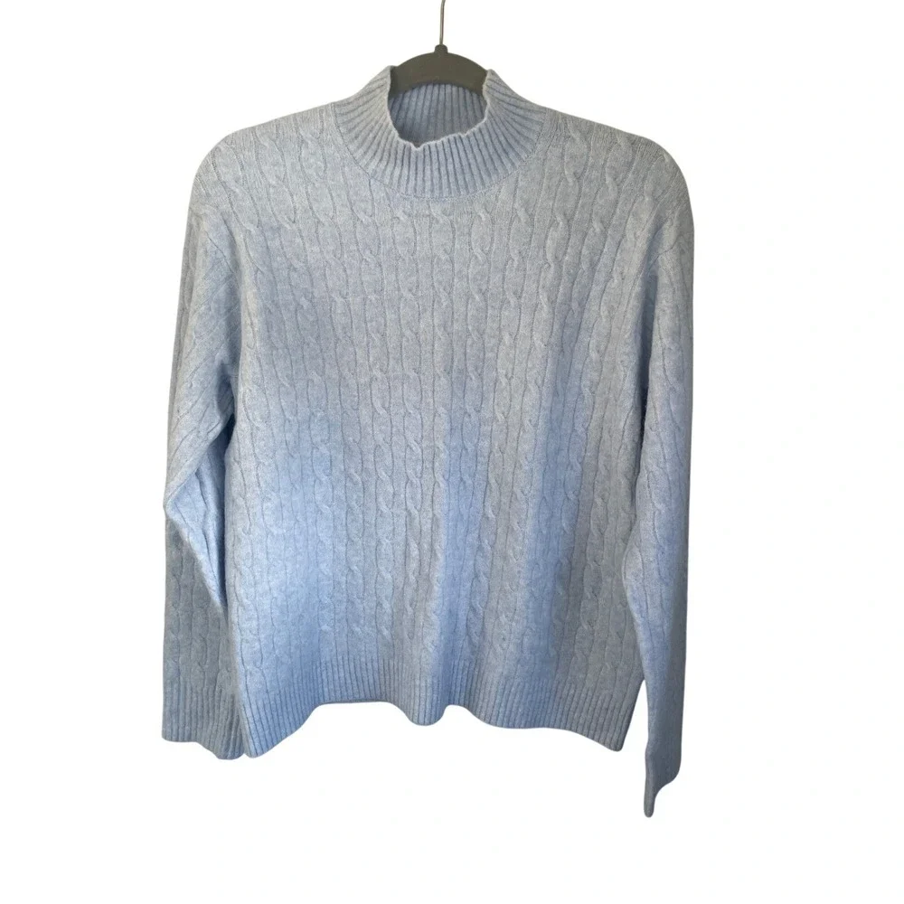 J.Crew Extra-Soft Cable Knit Mock Neck Sweater Light Blue Womens Large